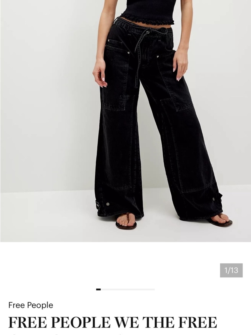 Free People Black Wide-Leg Utility Pants